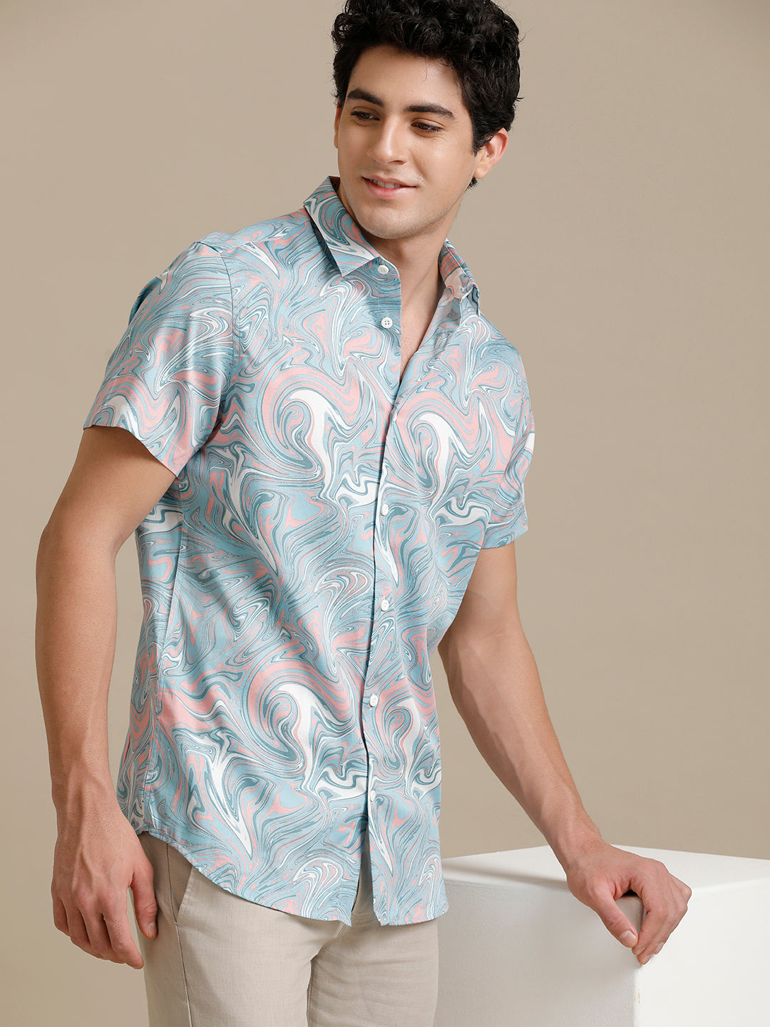 Marble Print Short Sleeve Shirt