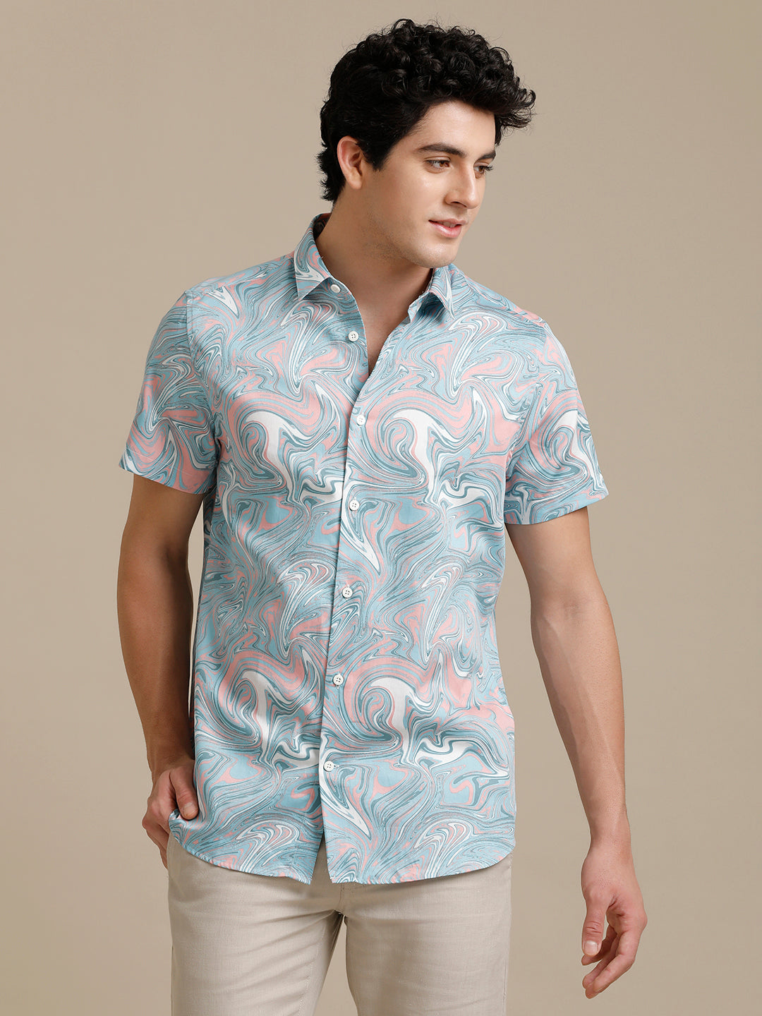 Marble Print Short Sleeve Shirt