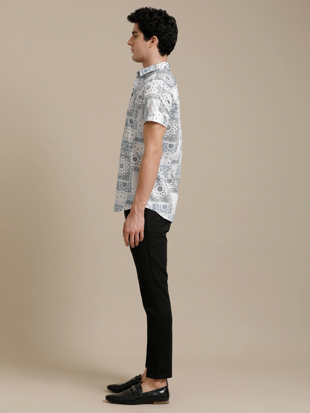 Lt. Blue White Block Print Short Sleeve Shirt