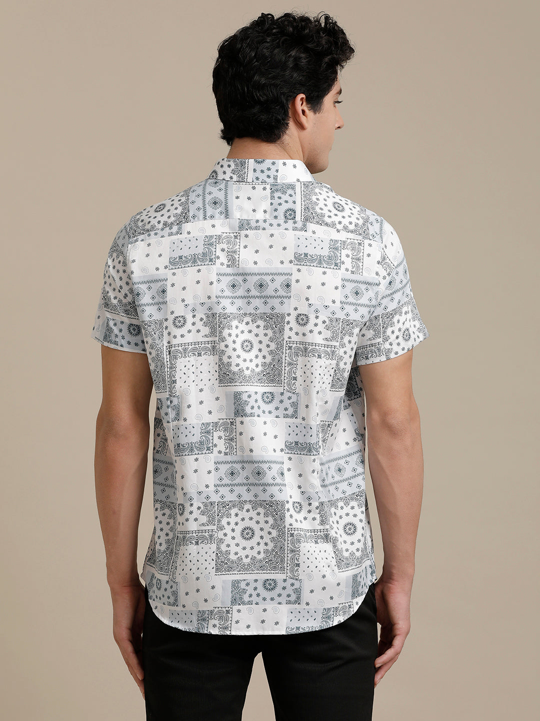 Lt. Blue White Block Print Short Sleeve Shirt