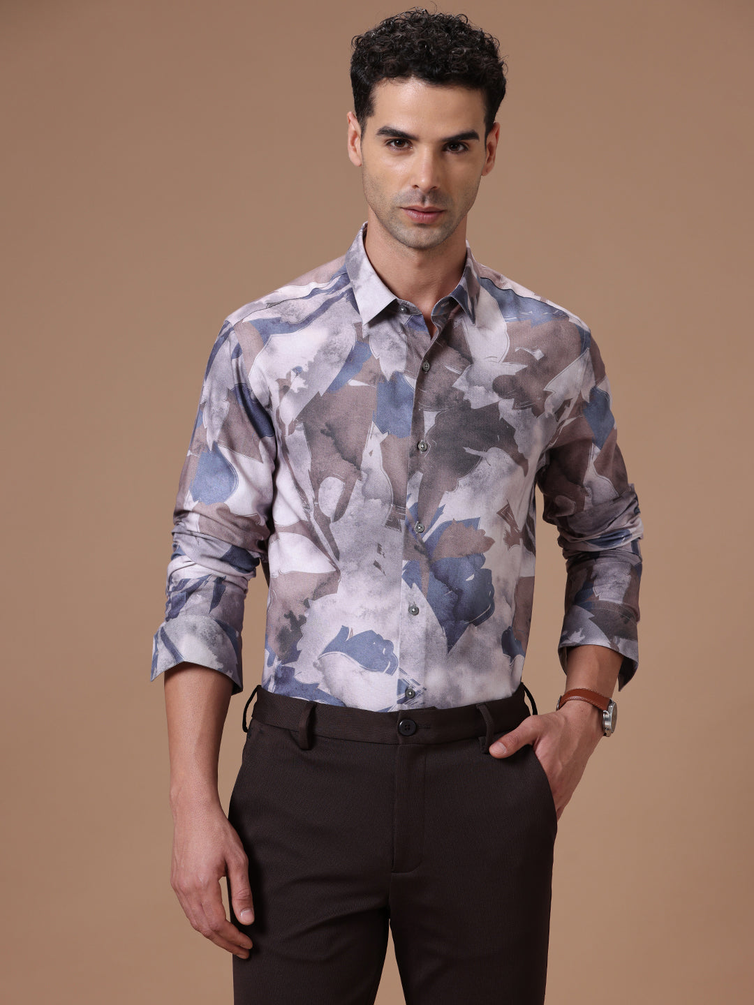 Comfort fit Cotton Viscose Printed Grey Smart casual Full sleeve Shirt (DAVAJOH)