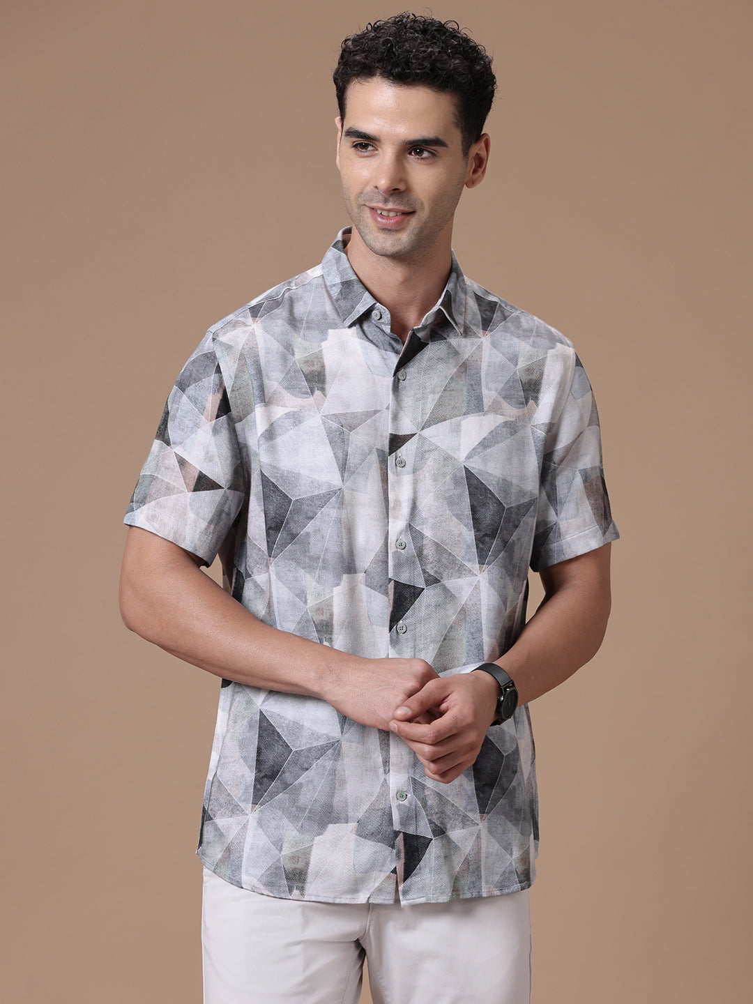 Printed Half Sleeve Pointed Collor Shirt
