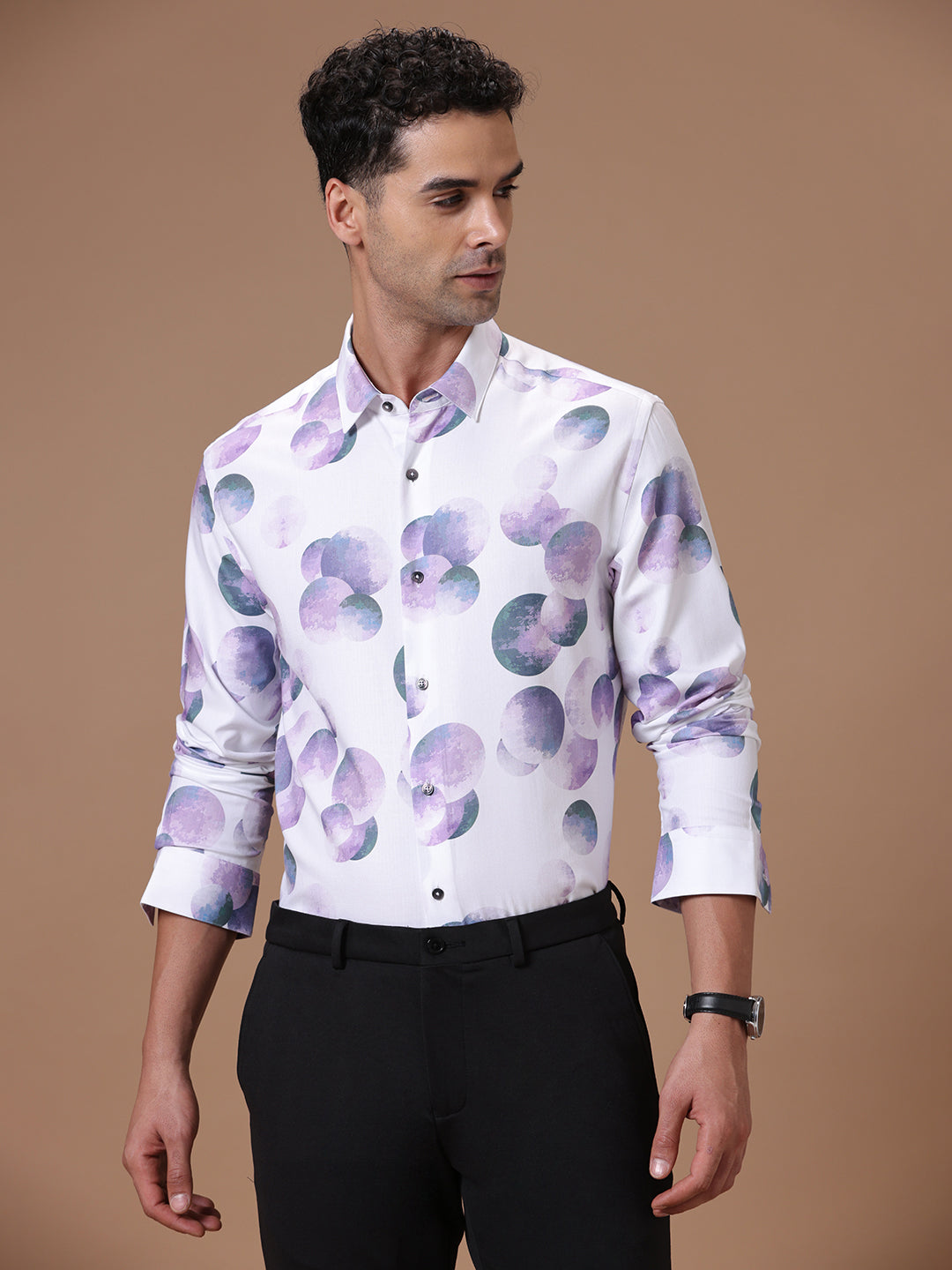 Comfort fit Cotton Viscose Printed Lilac Smart casual Full sleeve Shirt (PROCOMBER)