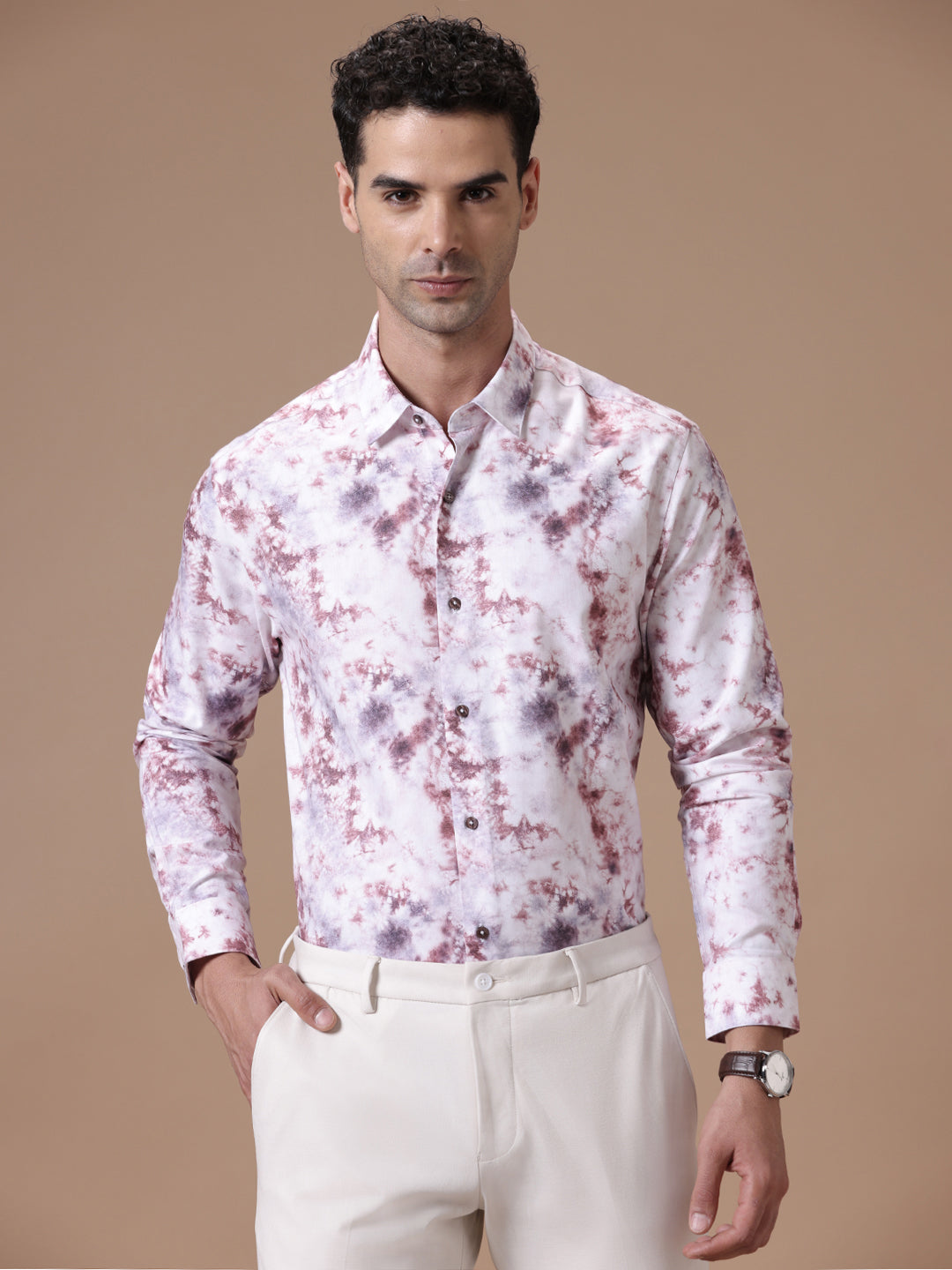 Comfort fit Cotton Viscose Printed Rust Smart casual Full sleeve Shirt (MAJESTY)