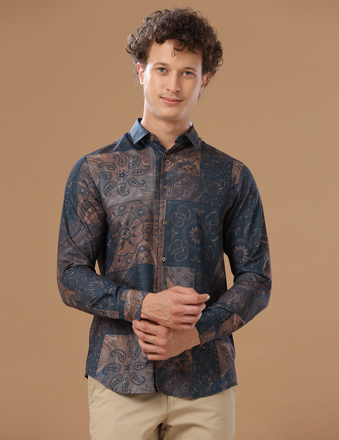Comfort Fit Printed Night Shade Smart Casual Cotton Tencel Shirt (MONTROSE)