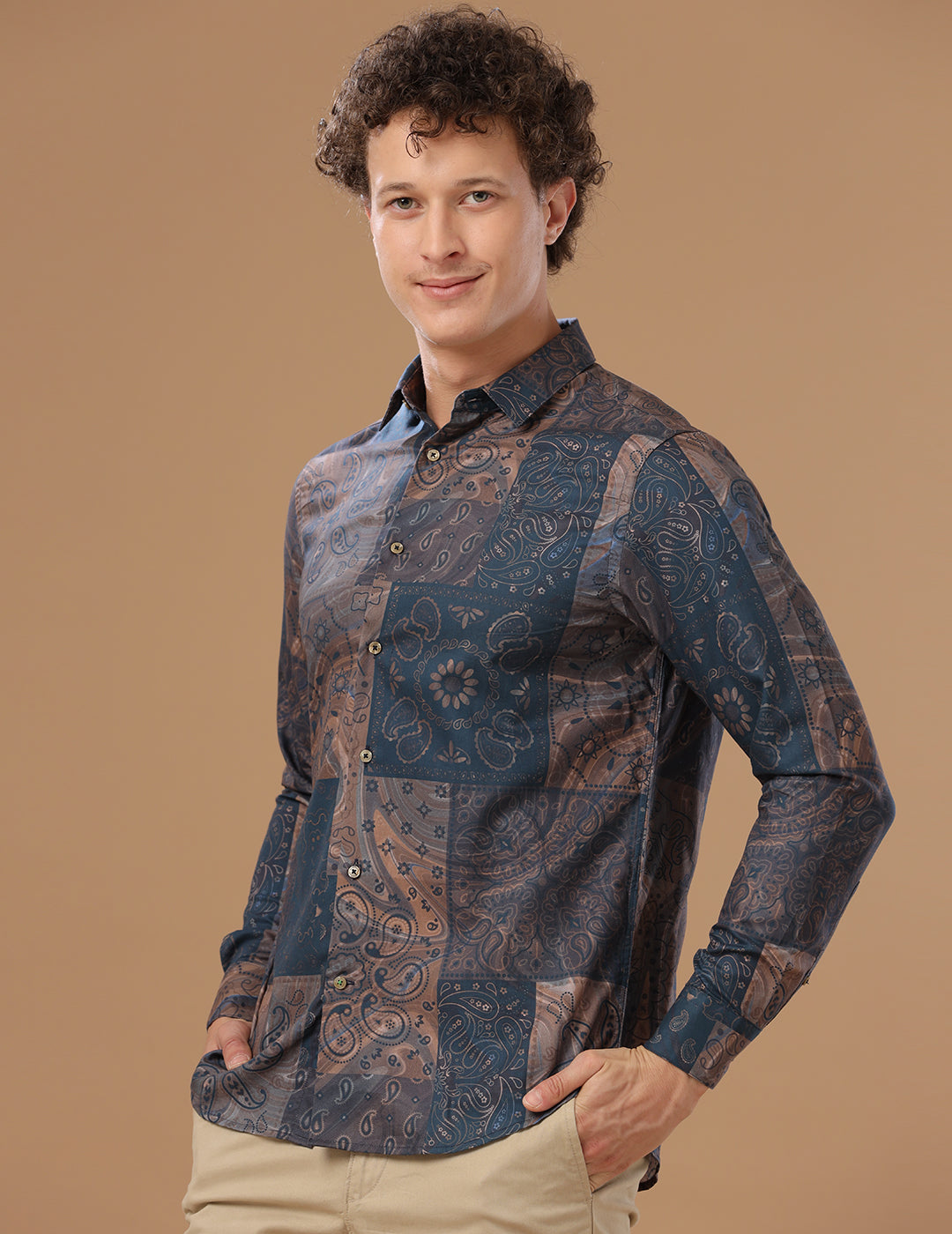 Comfort Fit Printed Night Shade Smart Casual Cotton Tencel Shirt (MONTROSE)