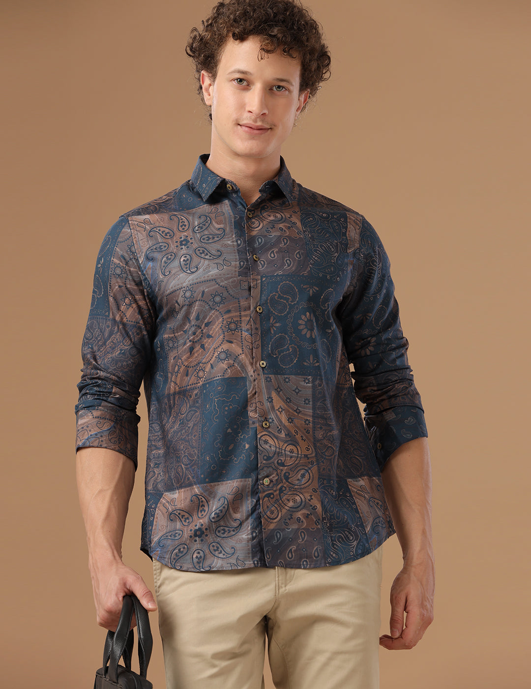 Comfort Fit Printed Night Shade Smart Casual Cotton Tencel Shirt (MONTROSE)