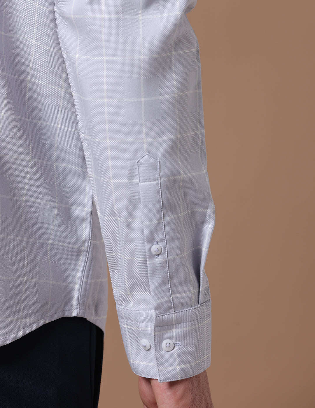 Slim Fit Check Light Ash Smart Casual Supima Cotton Shirt (MOYE)