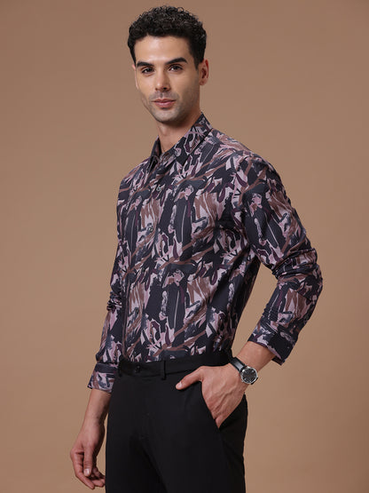 Comfort fit Cotton Viscose Printed Navy Smart casual Full sleeve Shirt (DRINKLE)