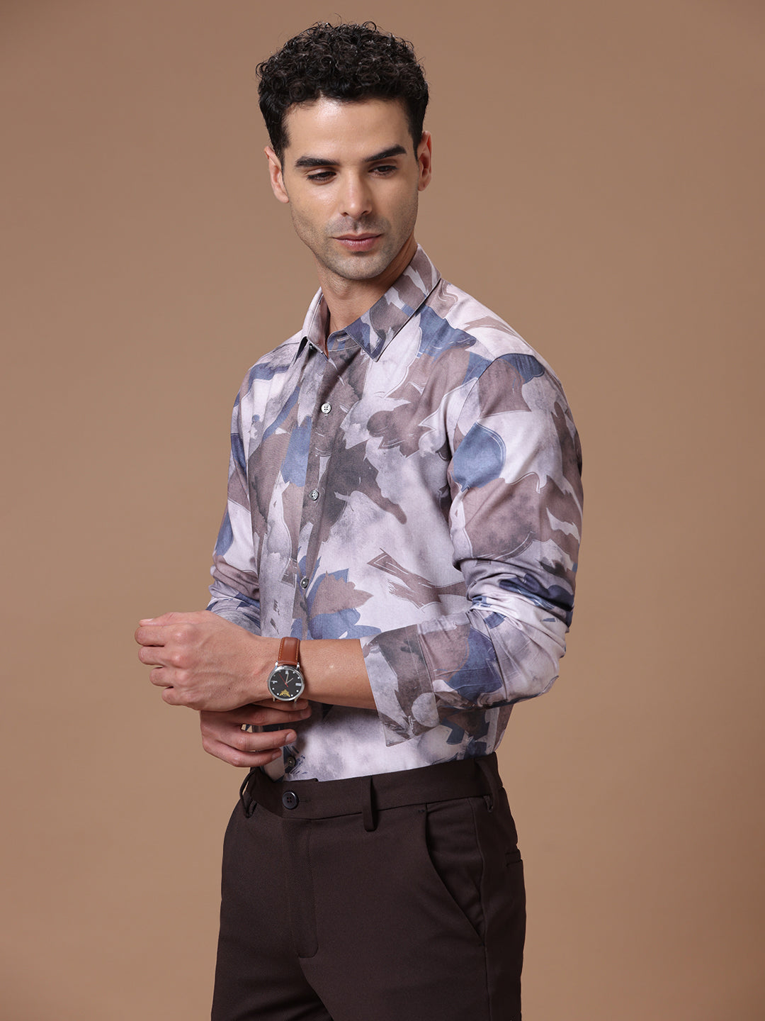 Comfort fit Cotton Viscose Printed Grey Smart casual Full sleeve Shirt (DAVAJOH)