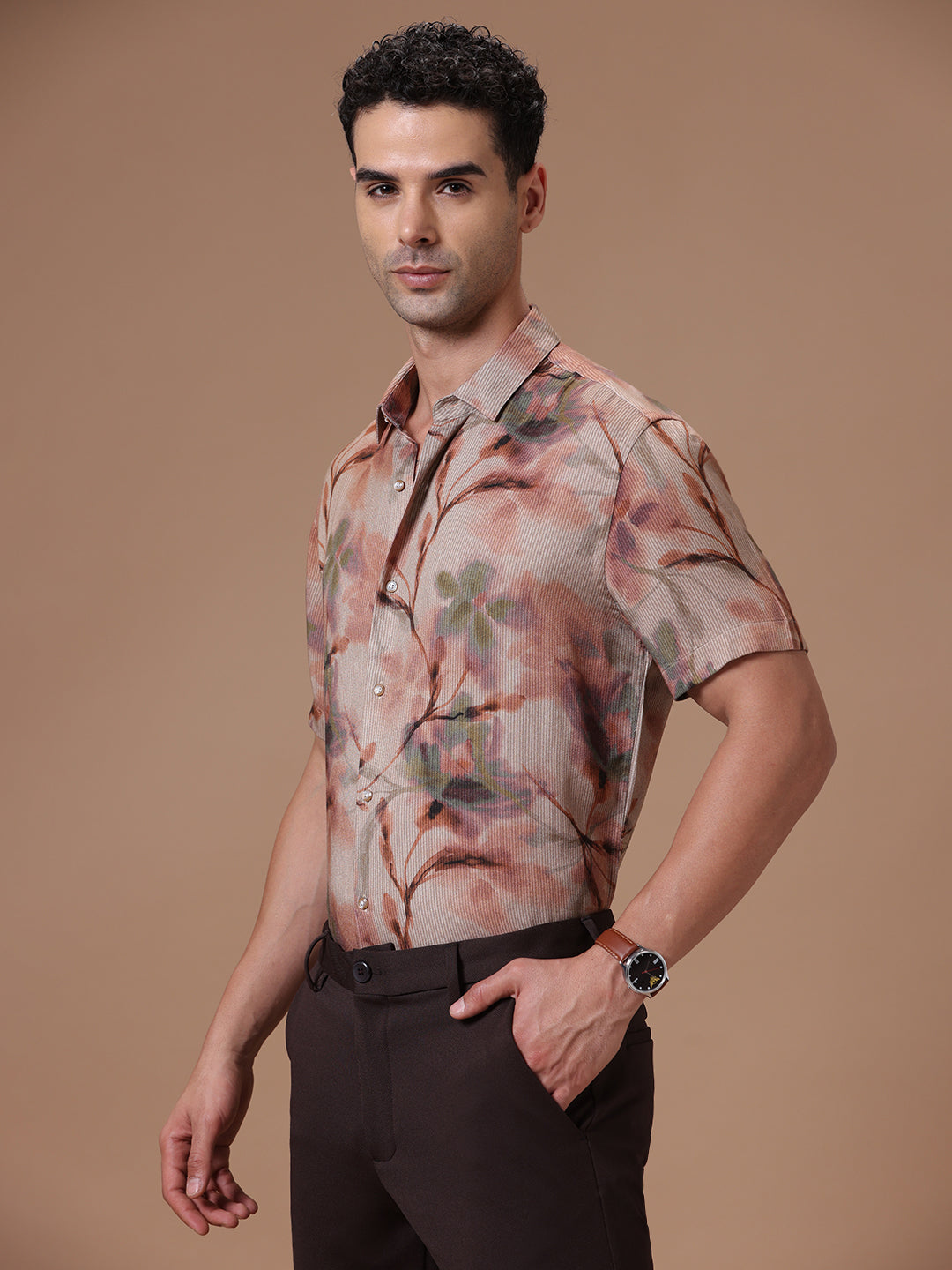 Printed Half Sleeve Pointed Collor Shirt