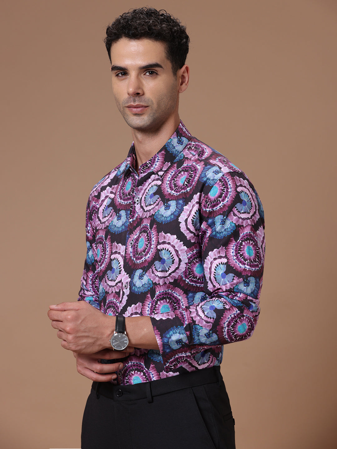 Comfort fit Cotton Viscose Printed Purple Smart casual Full sleeve Shirt (DUST)