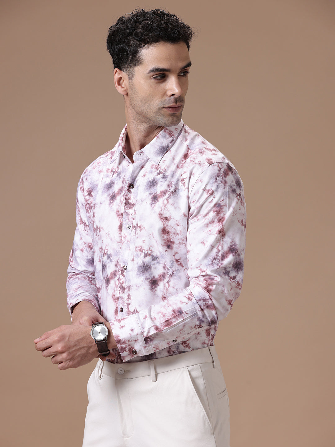 Comfort fit Cotton Viscose Printed Rust Smart casual Full sleeve Shirt (MAJESTY)