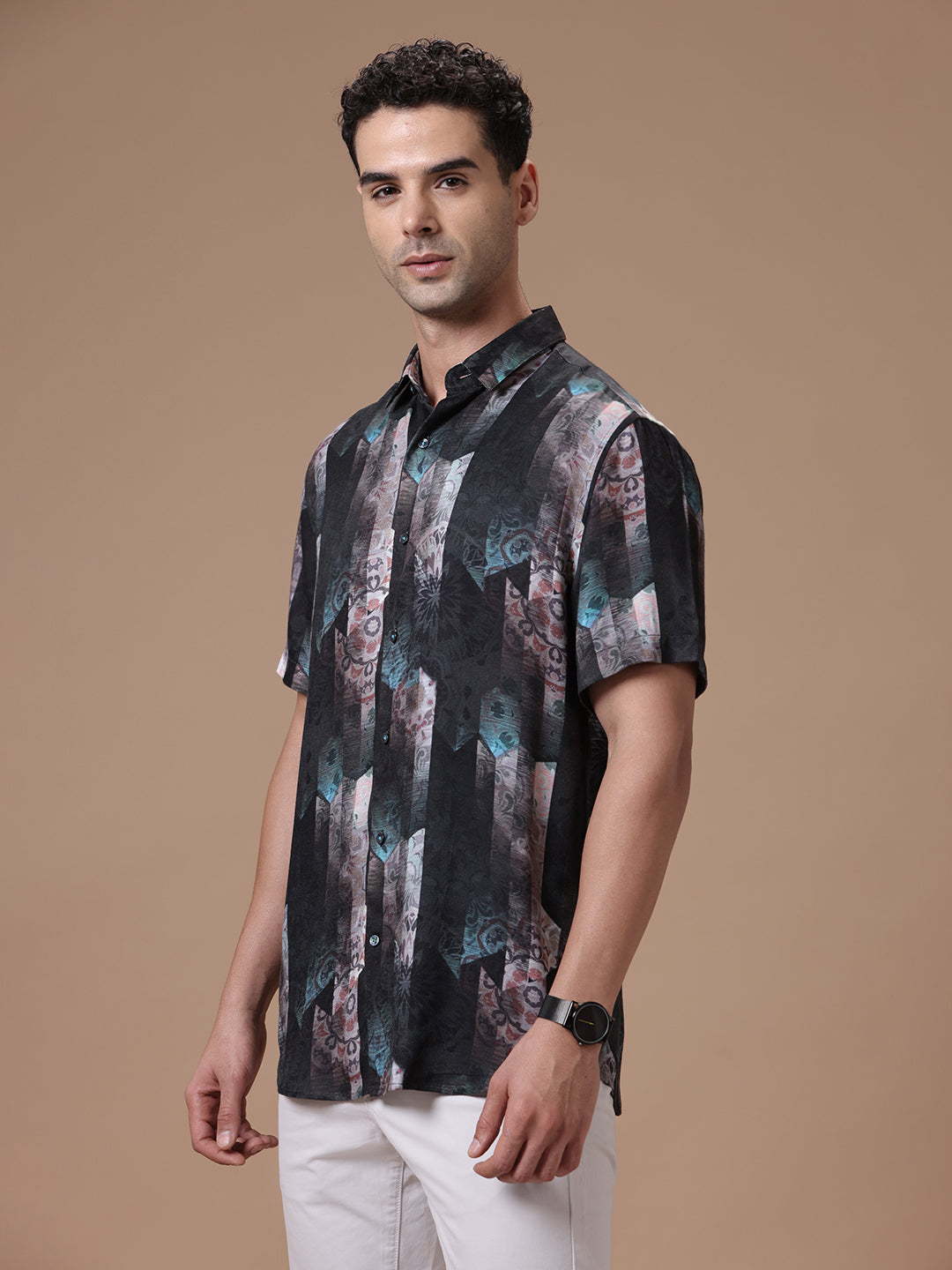 Printed Half Sleeve Pointed Collor Shirt