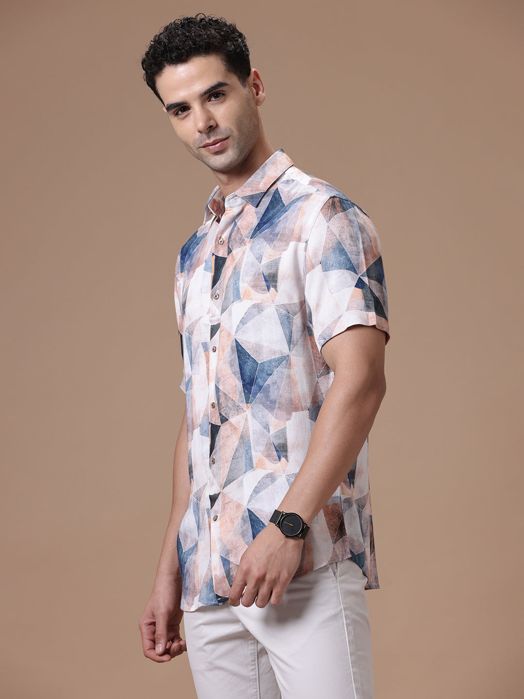 Printed Half Sleeve Pointed Collor Shirt