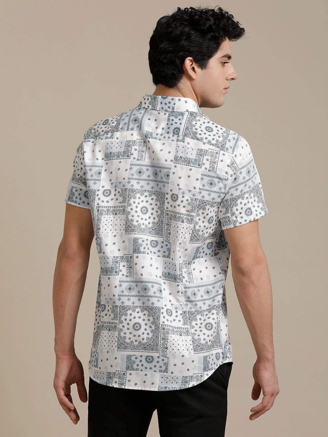 Lt. Blue White Block Print Short Sleeve Shirt