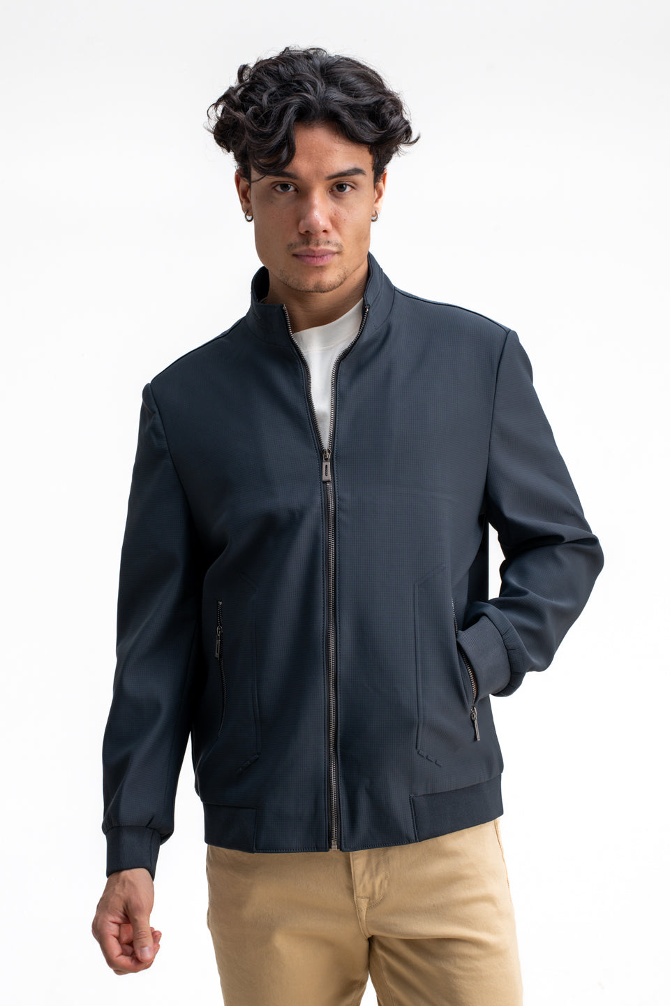 MANDARIN COLLAR PLAIN JACKET