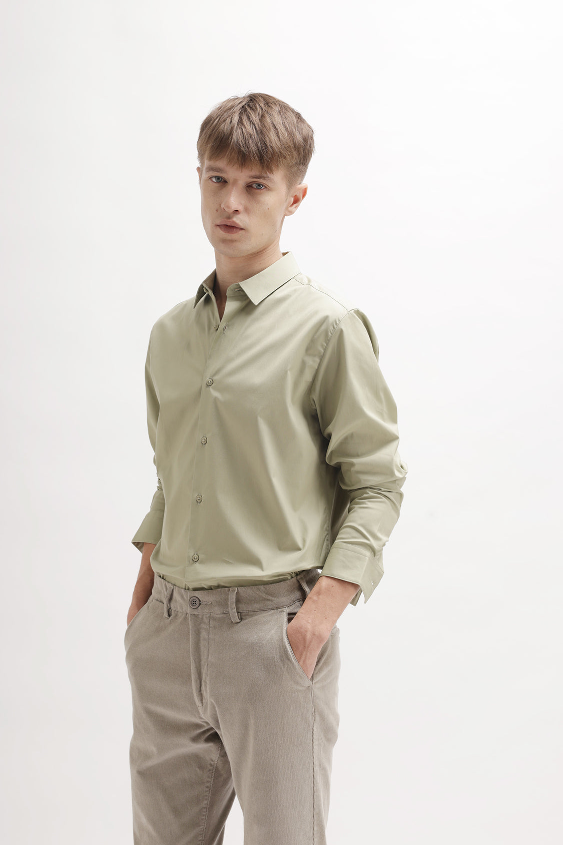 SOLID SLIM FIT COTTON SHIRT