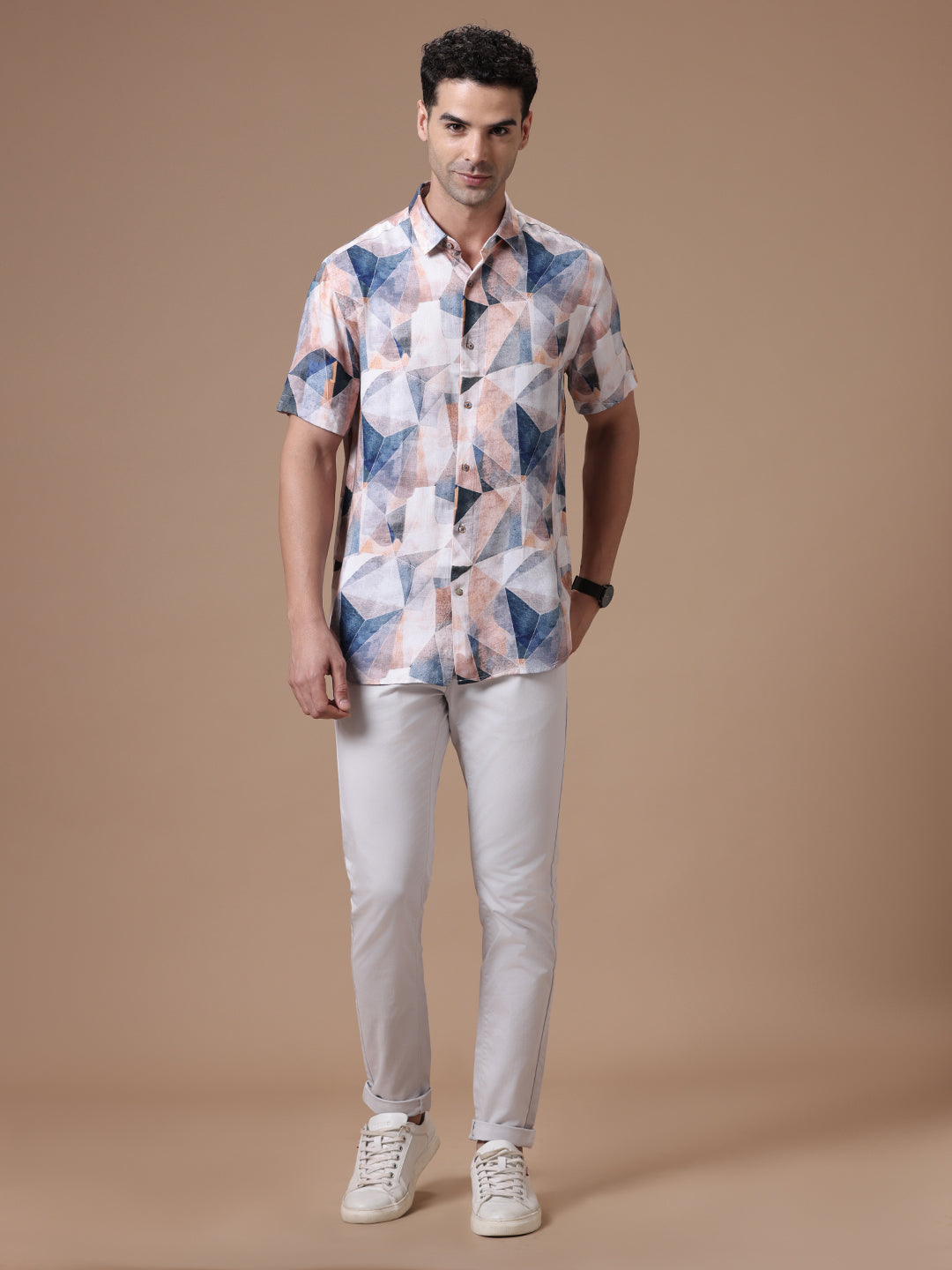 Printed Half Sleeve Pointed Collor Shirt