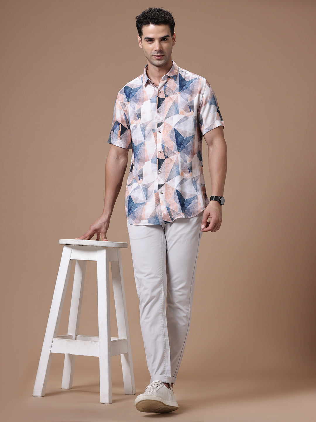 Printed Half Sleeve Pointed Collor Shirt