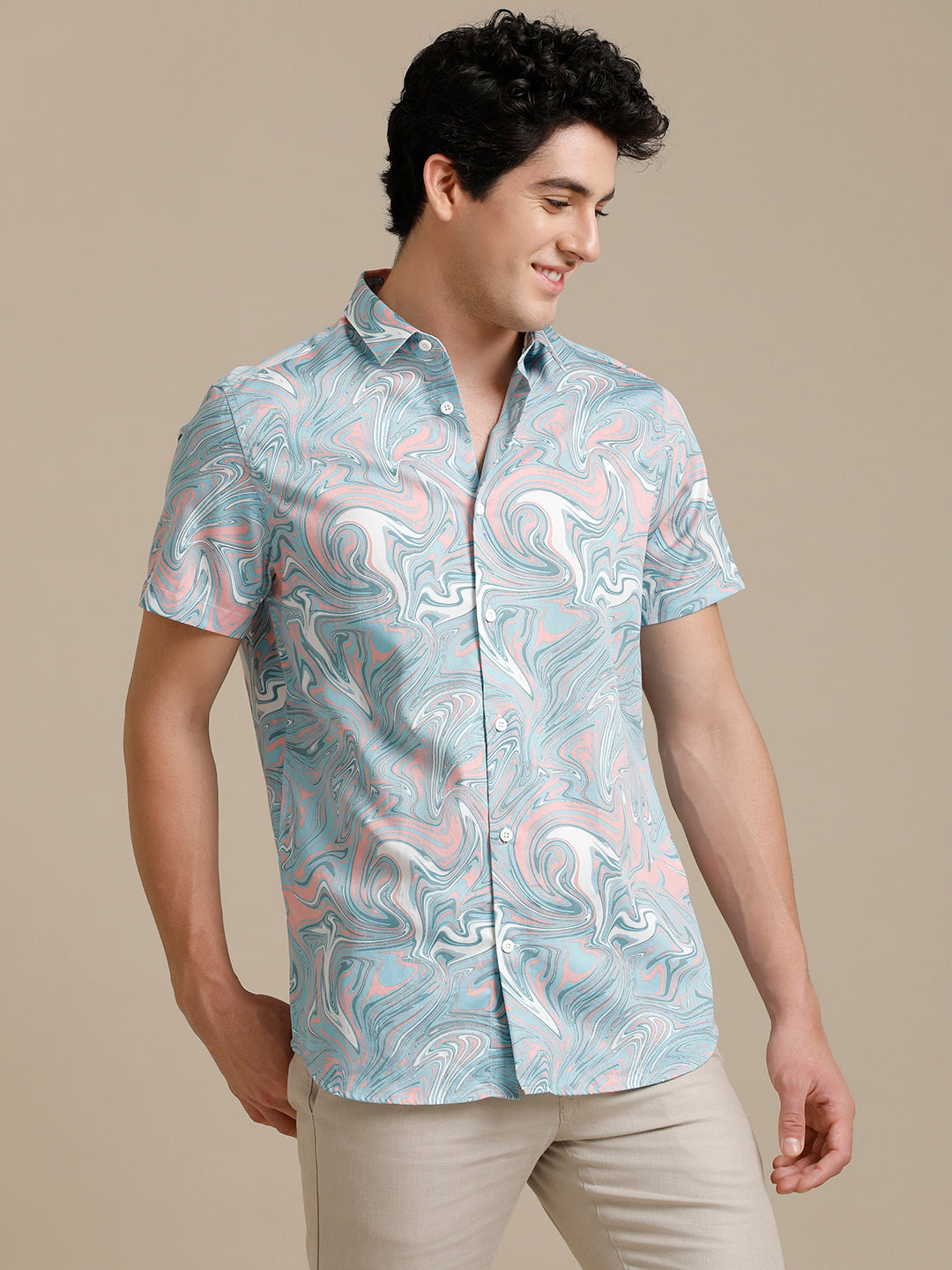 Marble Print Short Sleeve Shirt