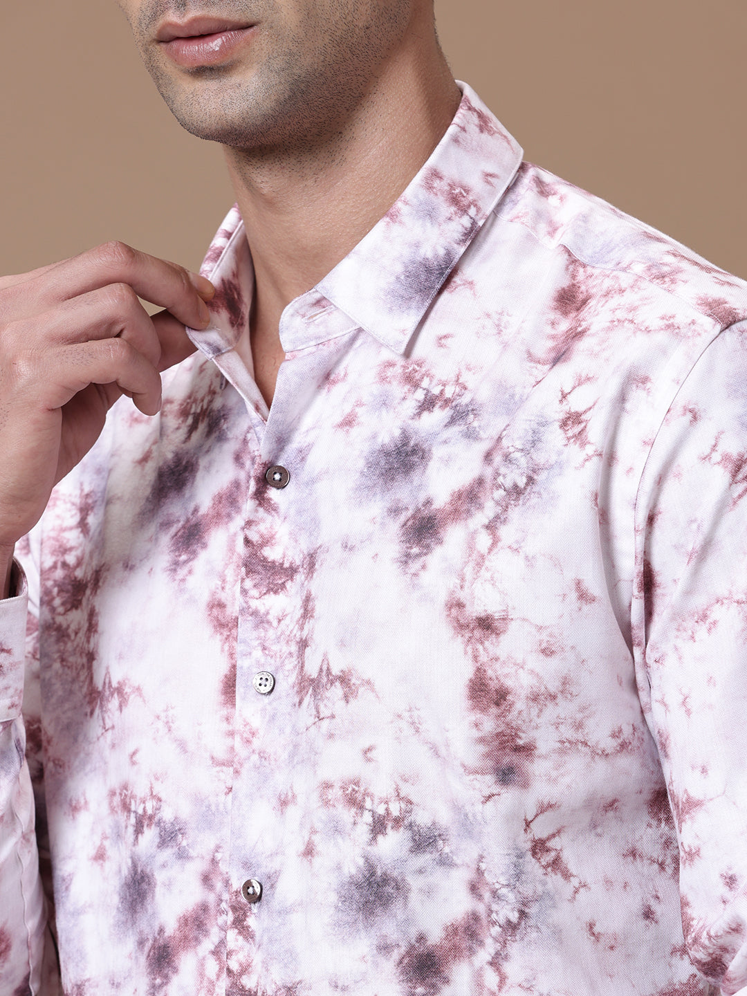Comfort fit Cotton Viscose Printed Rust Smart casual Full sleeve Shirt (MAJESTY)