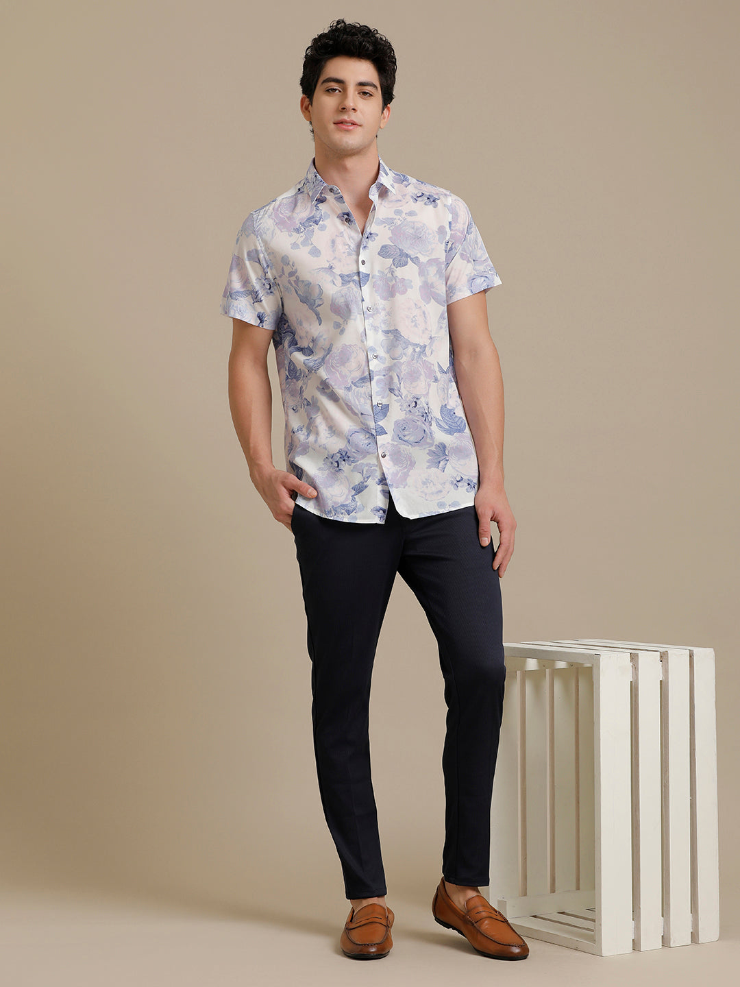 Floral Lilac Print Short Sleeve Shirt