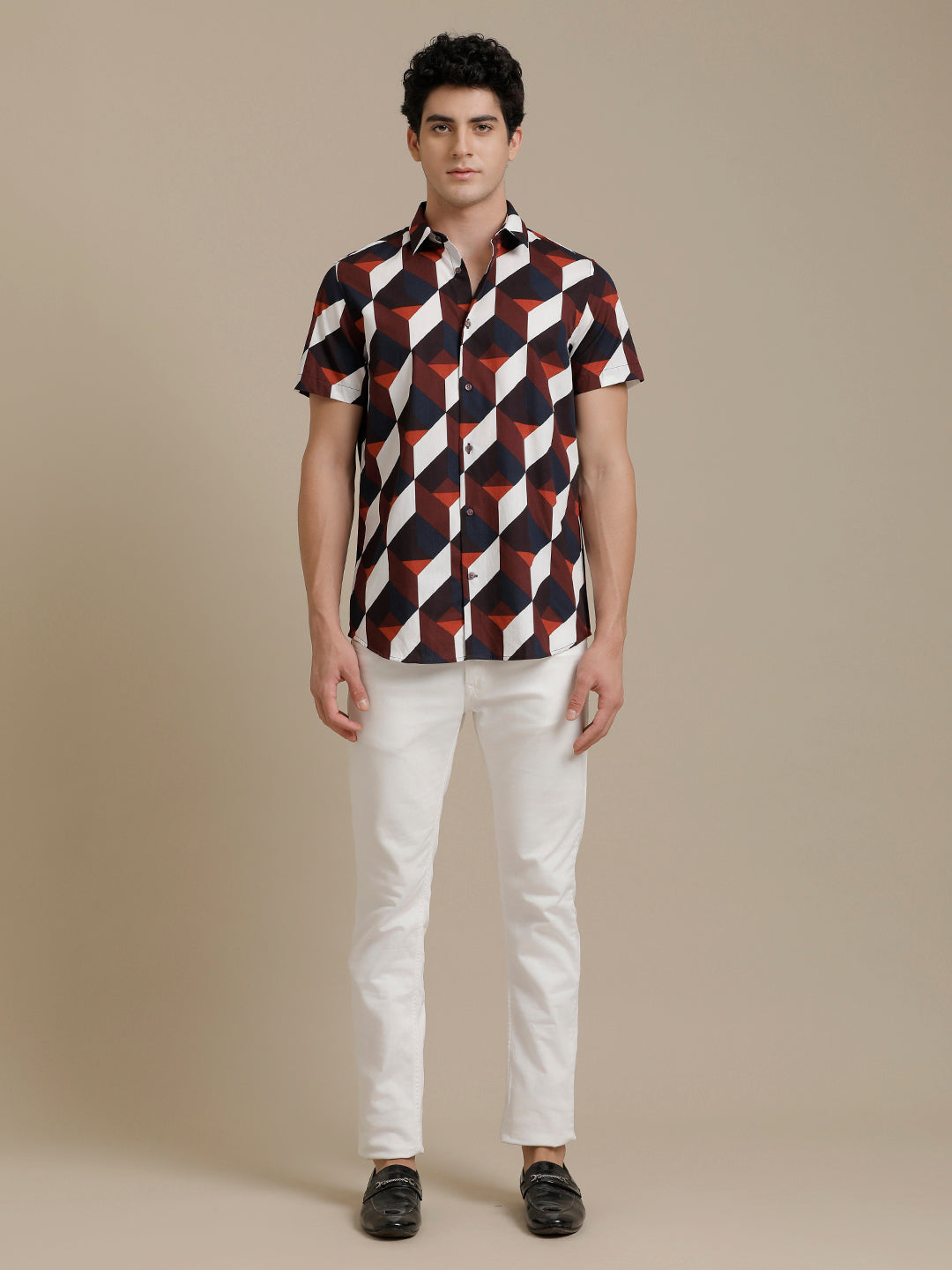 Rust Abstract Print Short Sleeve Shirt
