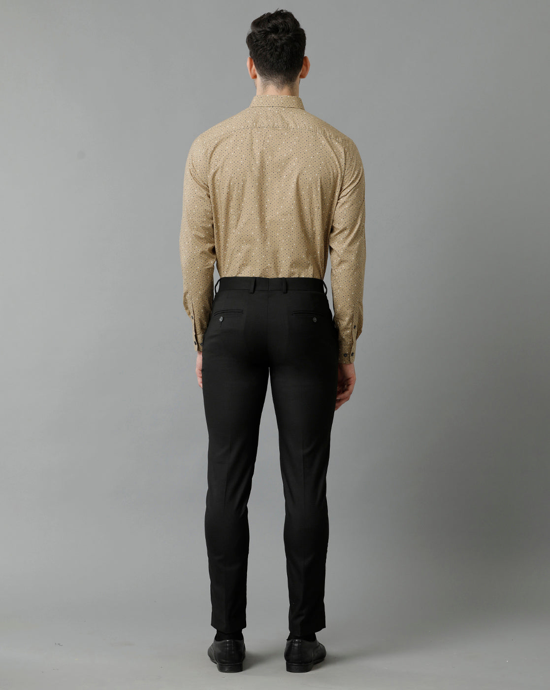 Short Collar Cotton Micro Printed Khaki Shirt