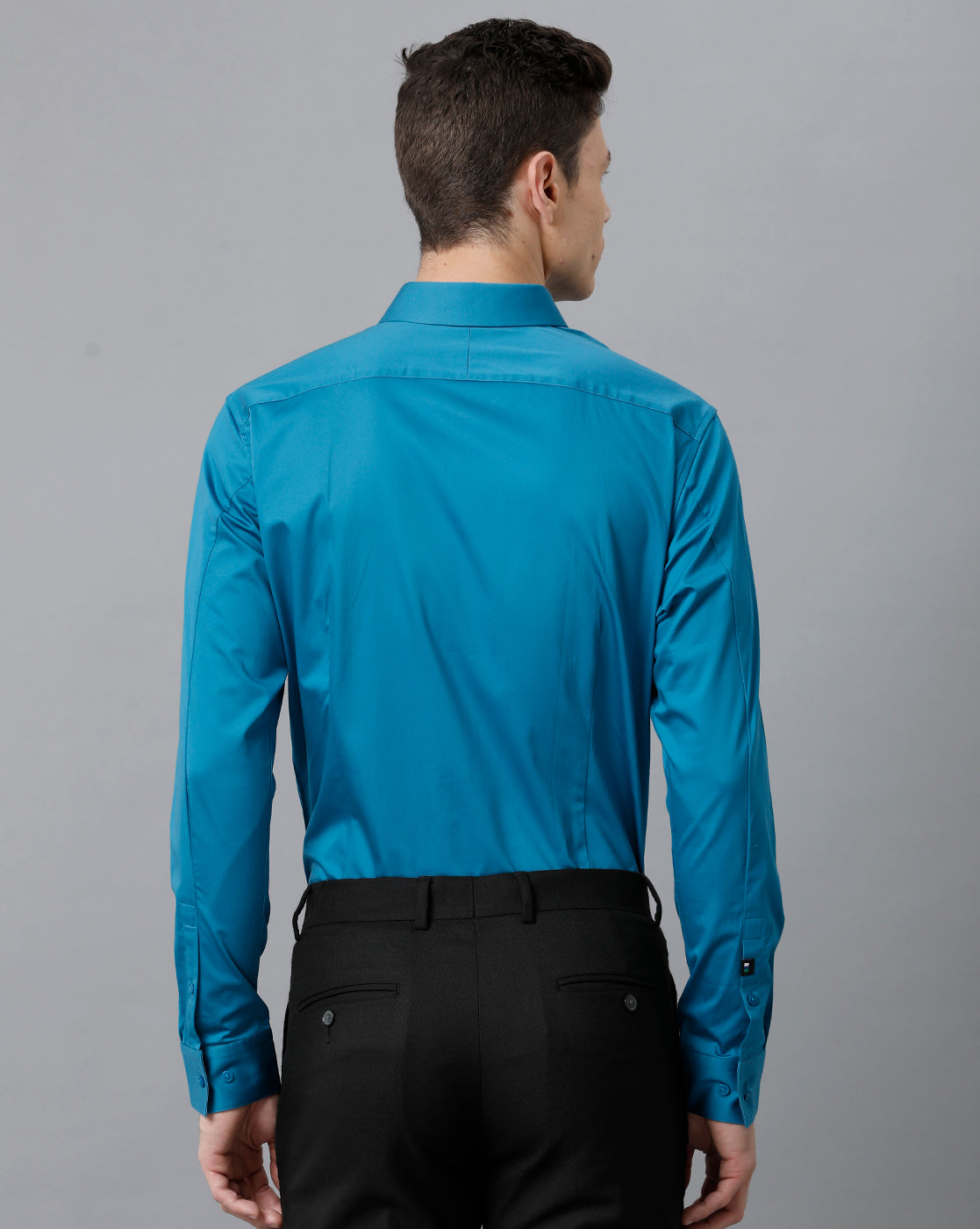 Short Collar Satin Stretch Stormy Blue Solid Shirt