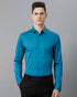 Short Collar Satin Stretch Stormy Blue Solid Shirt