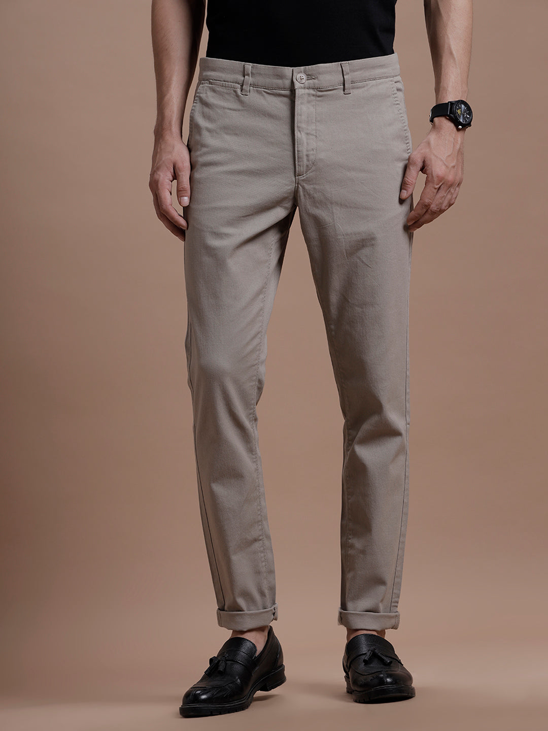 Beige Smart Casual Stretch Trouser