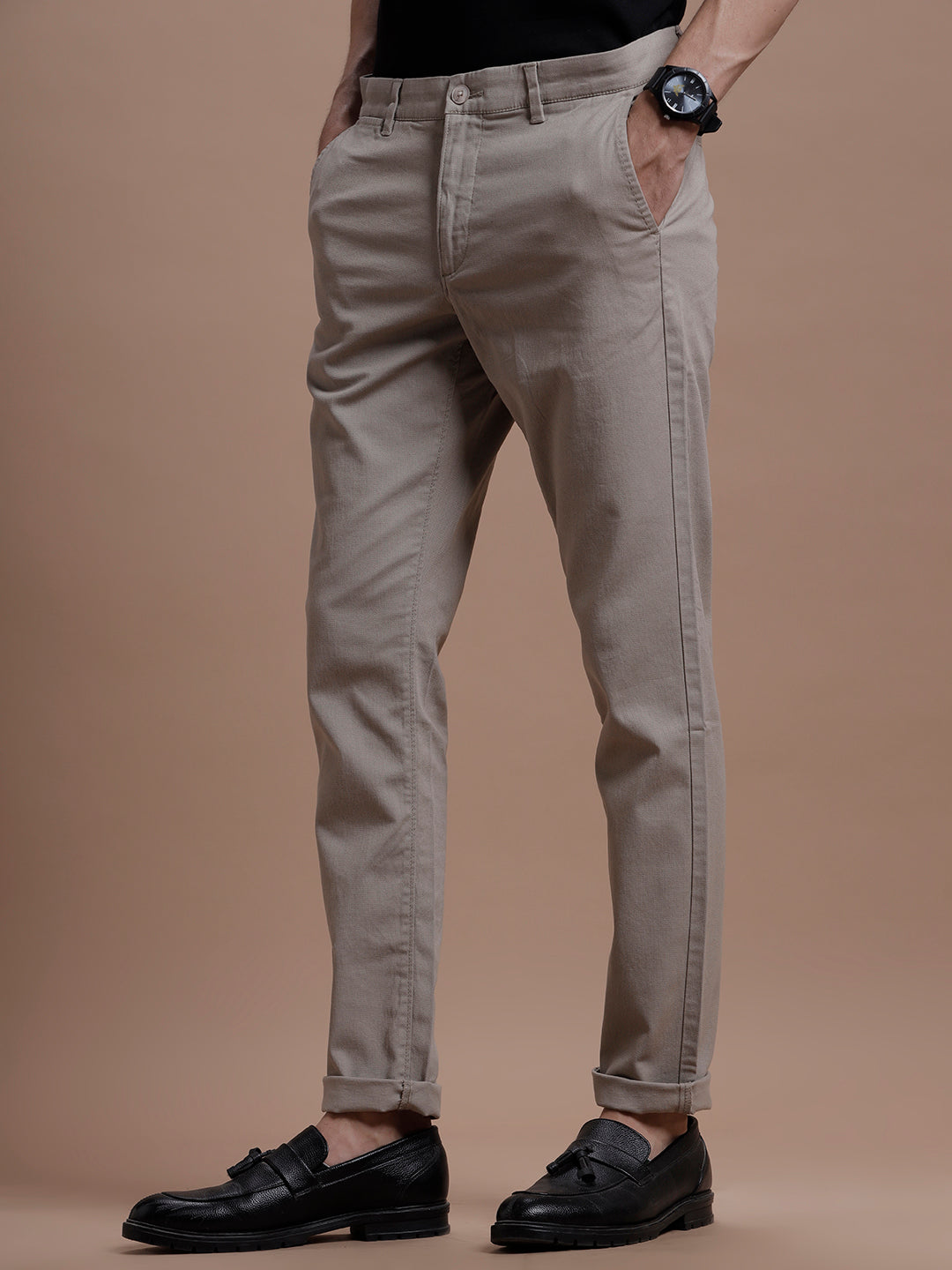 Beige Smart Casual Stretch Trouser