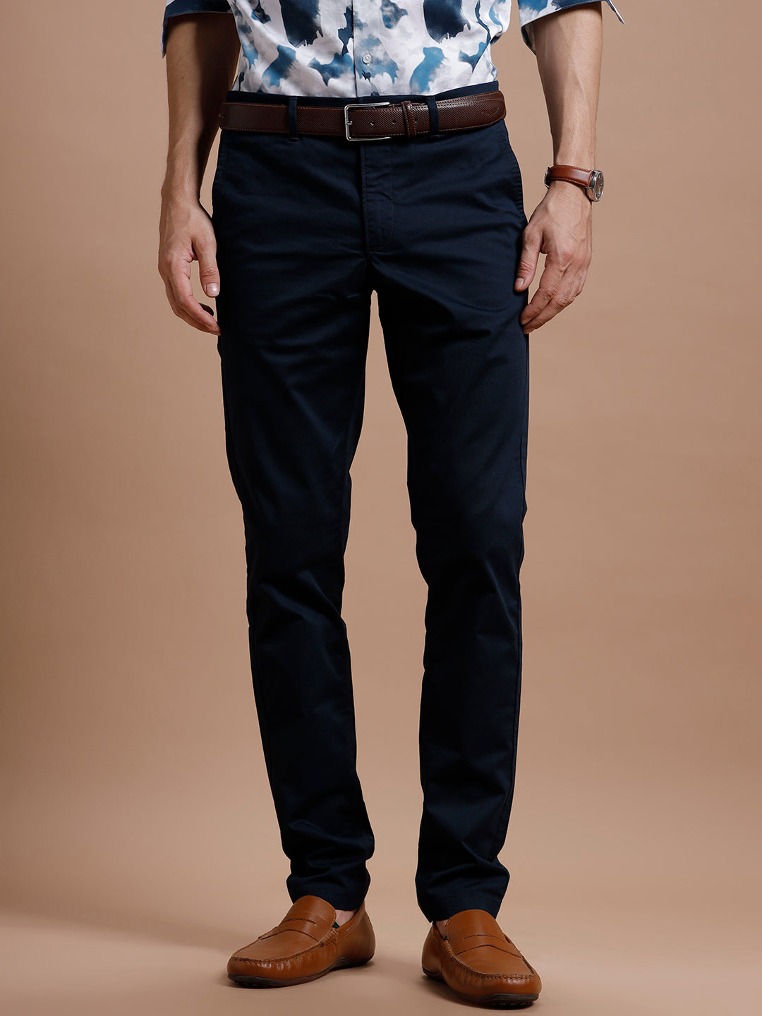 Navy  Smart Casual Cotton Trouser