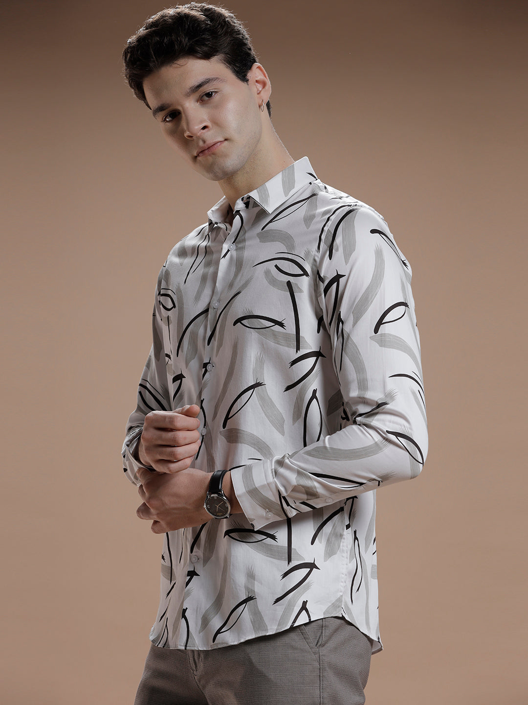 Brushed Stroke Print Pure Cotton Shirt