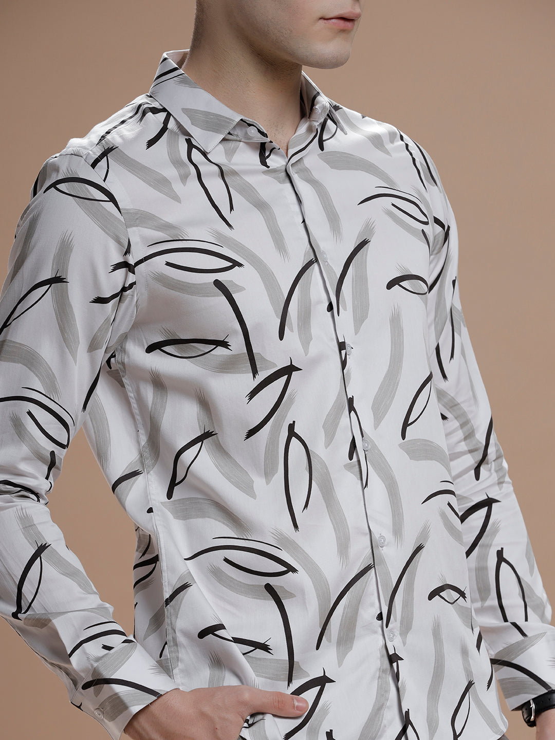 Brushed Stroke Print Pure Cotton Shirt