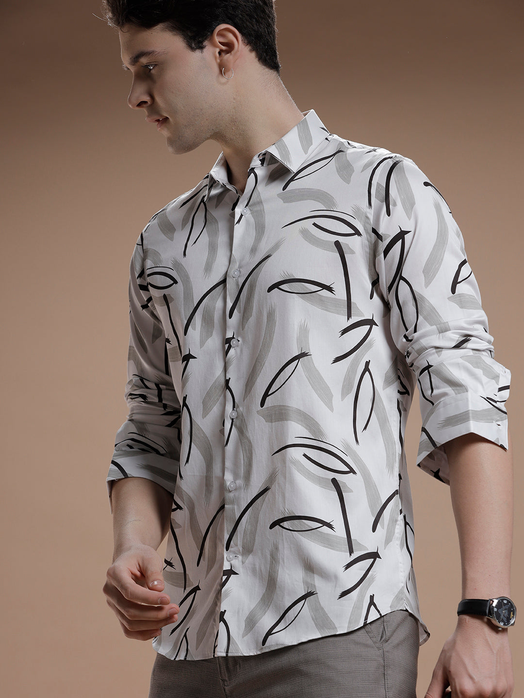 Brushed Stroke Print Pure Cotton Shirt