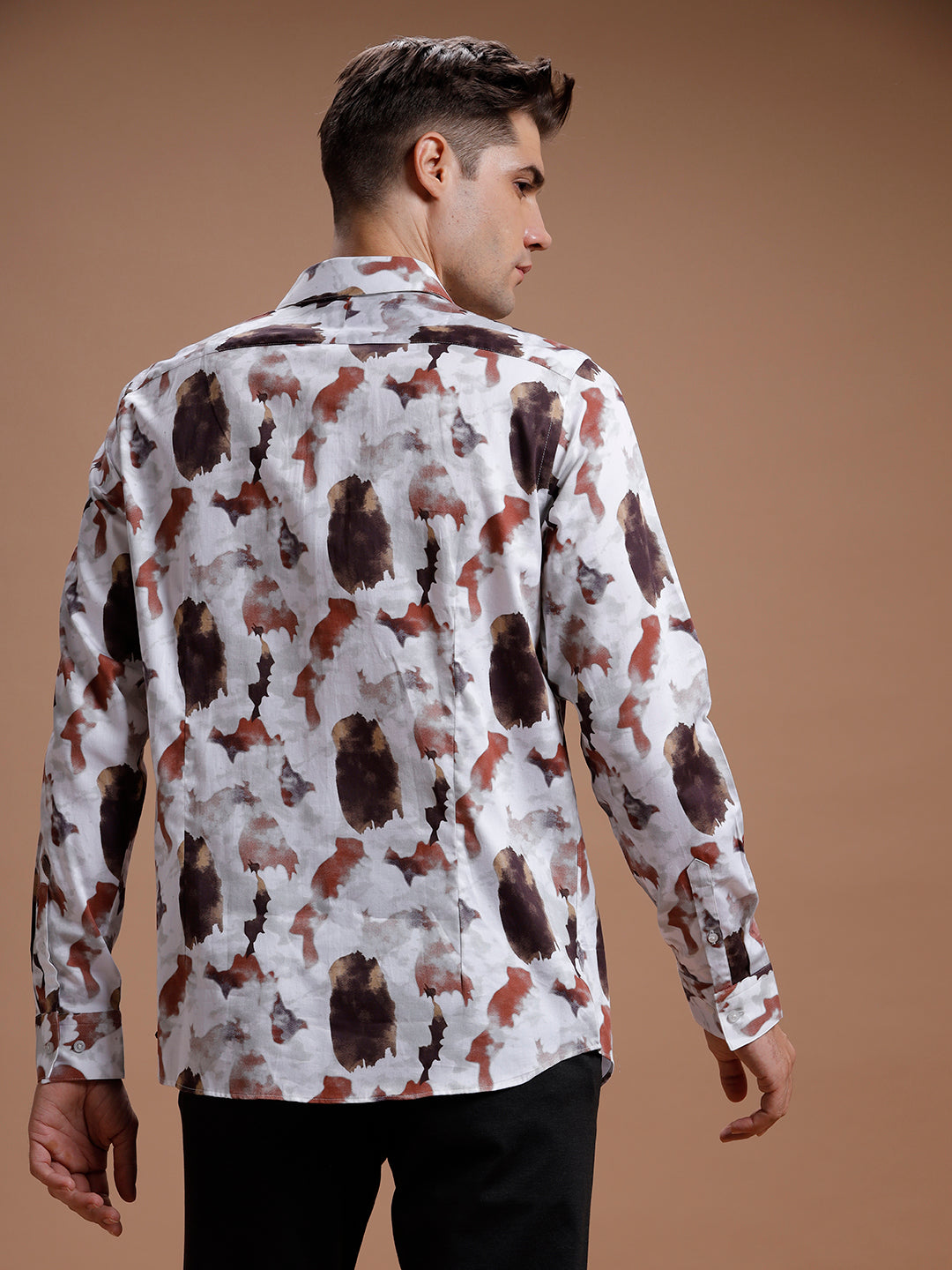 Brown White Cloud Print Pure Cotton Shirt