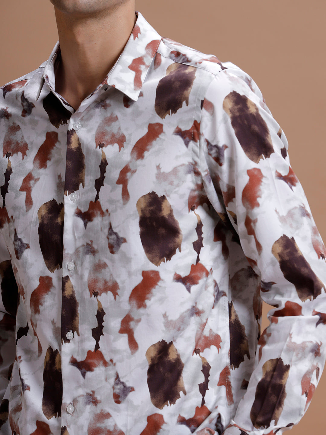 Brown White Cloud Print Pure Cotton Shirt