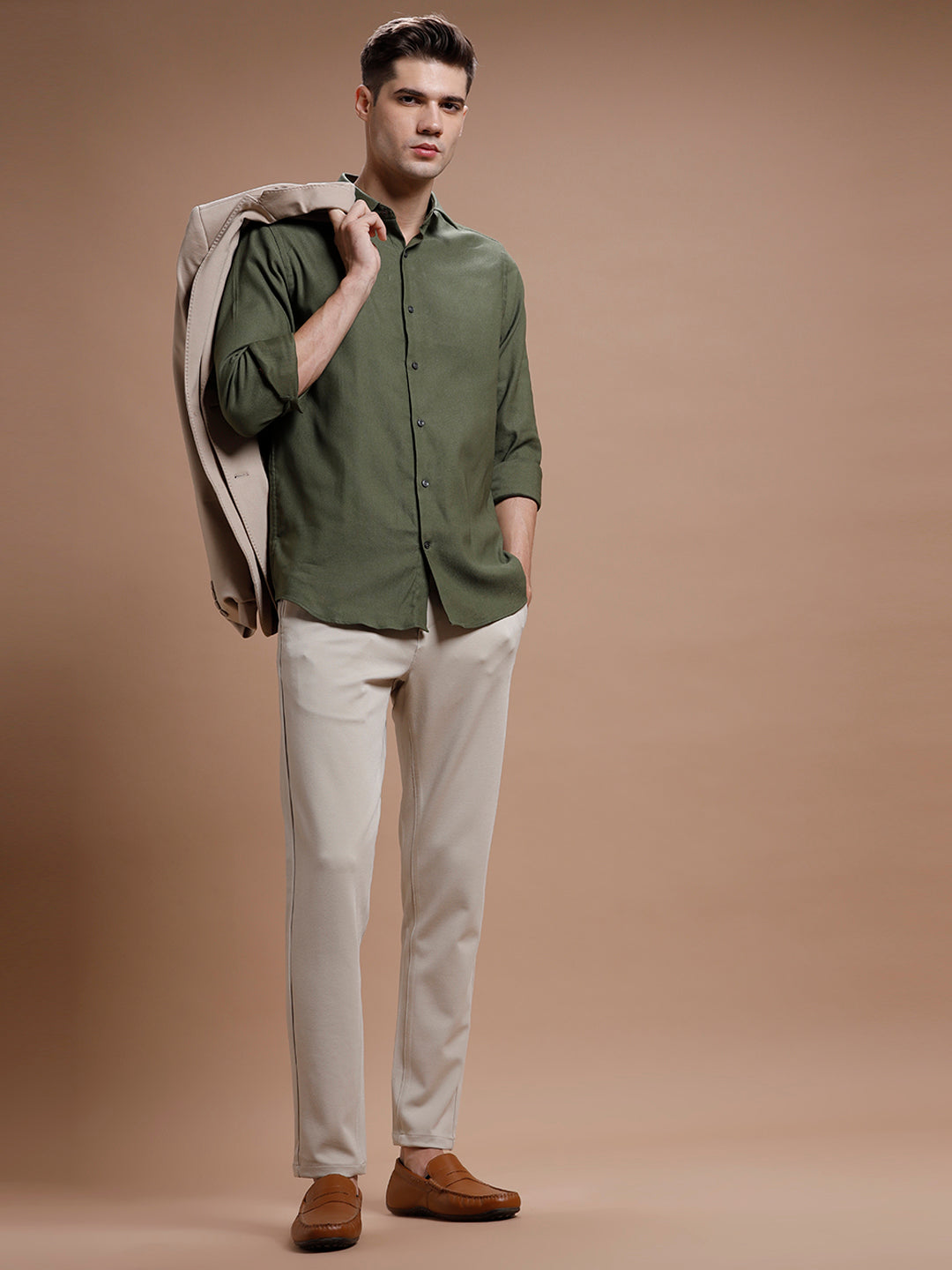 Pewter Olive Cotton Lycra Shirt