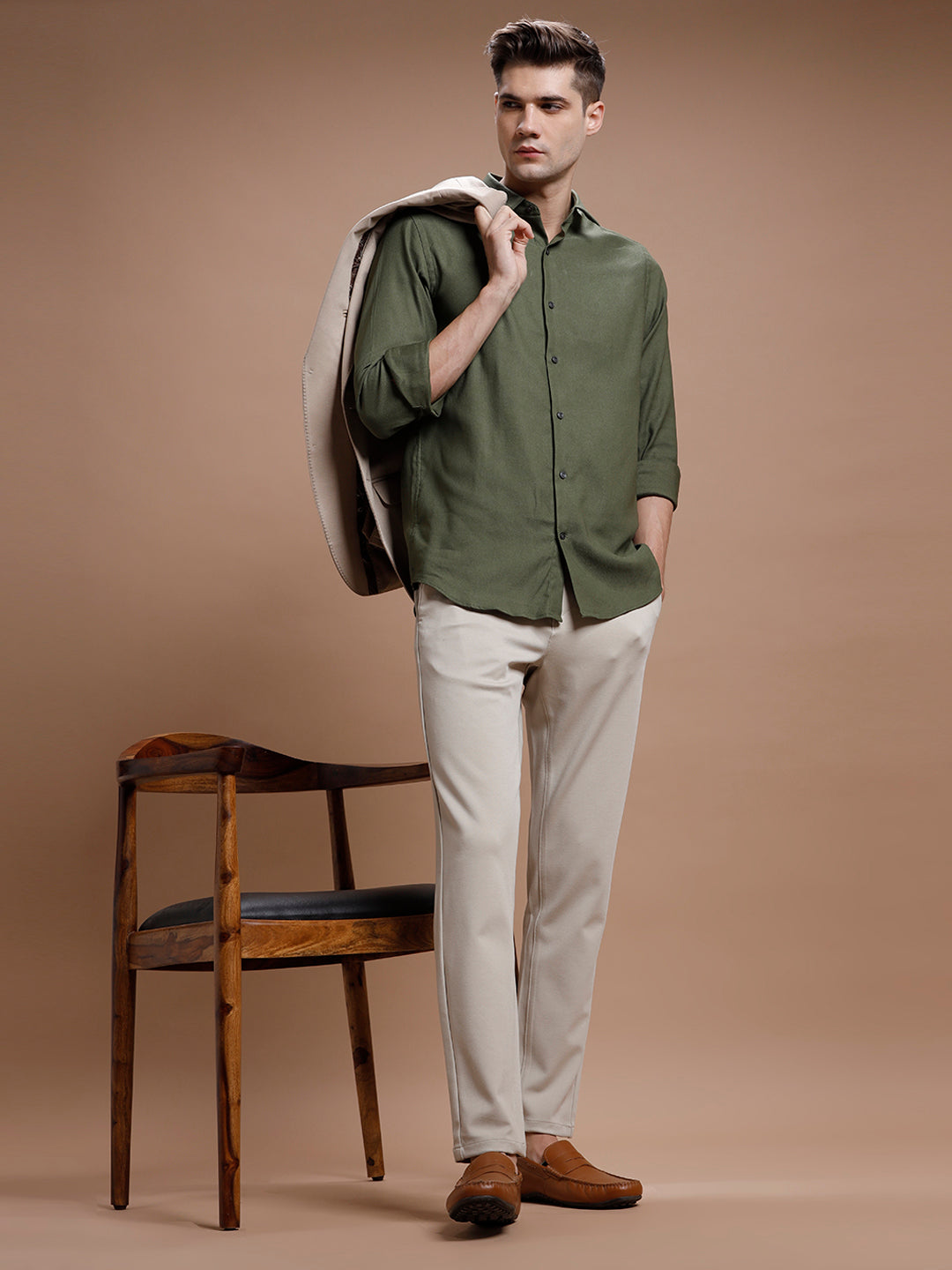 Pewter Olive Cotton Lycra Shirt
