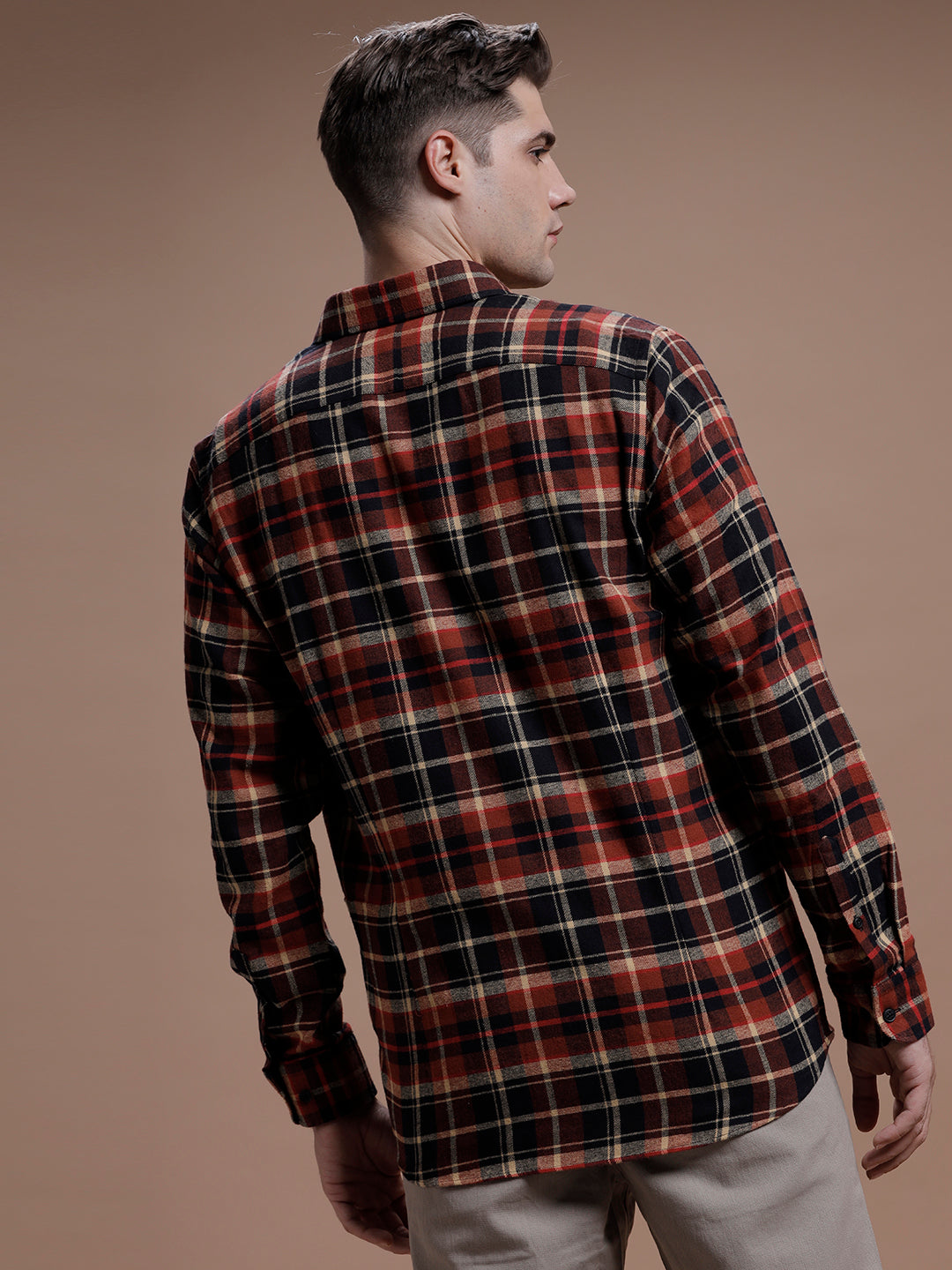 Brown:: Black Multi Checks Pure Cotton Shirt