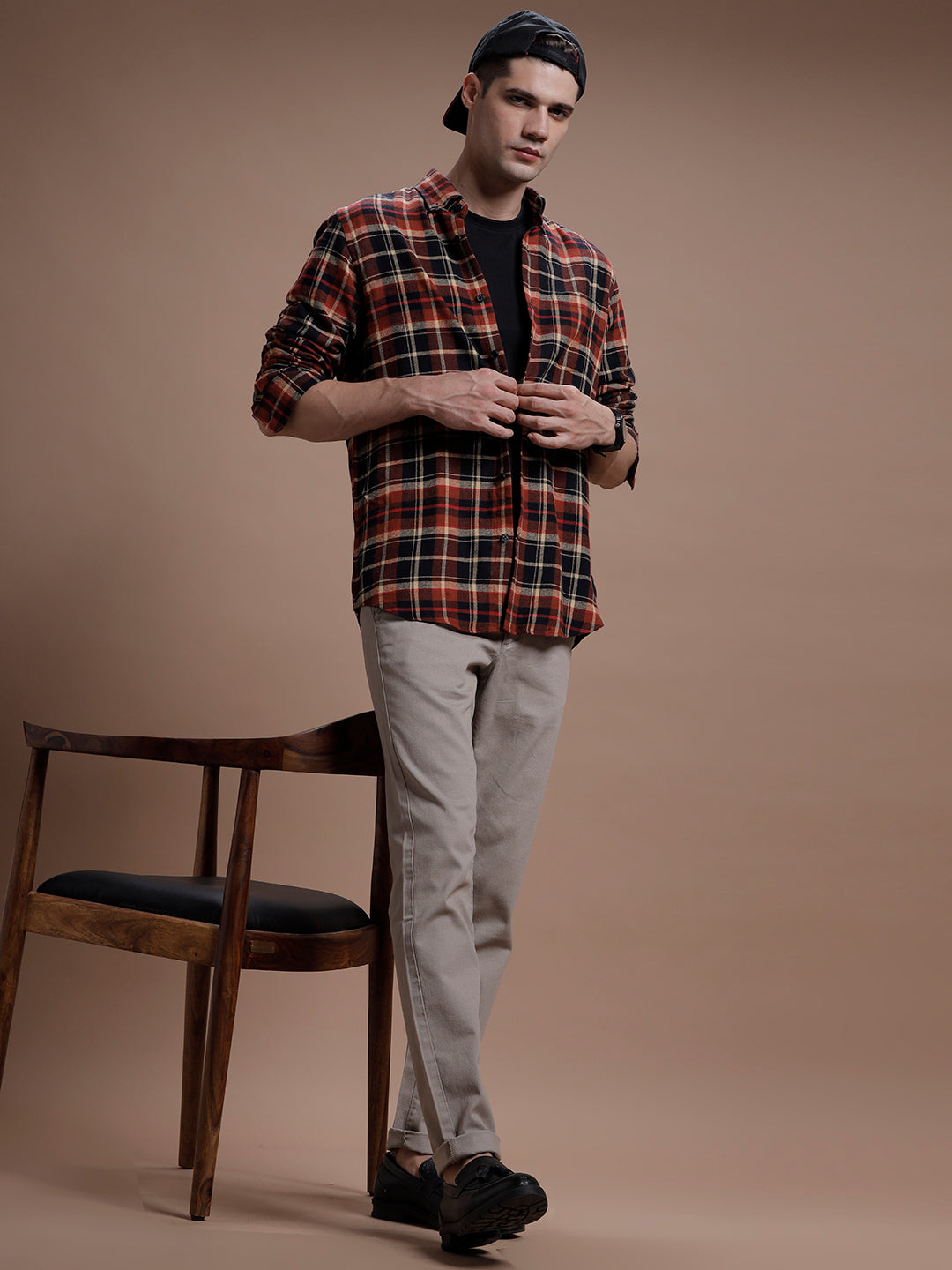 Brown:: Black Multi Checks Pure Cotton Shirt