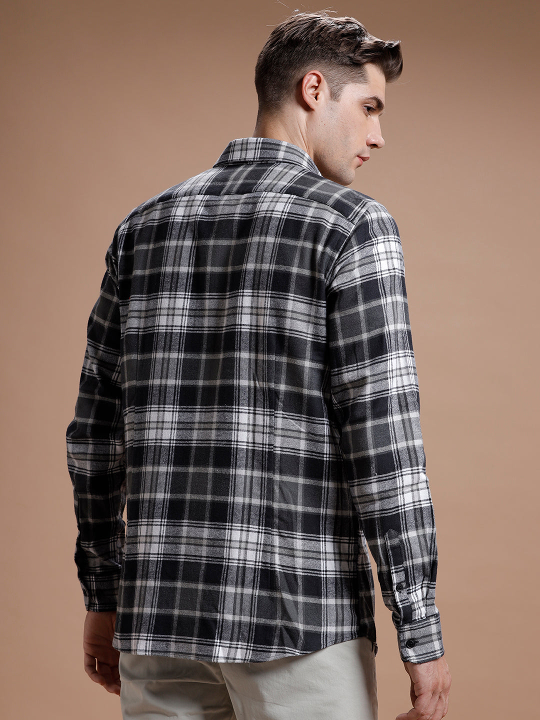 Dark Grey Checks Pure Cotton Shirt