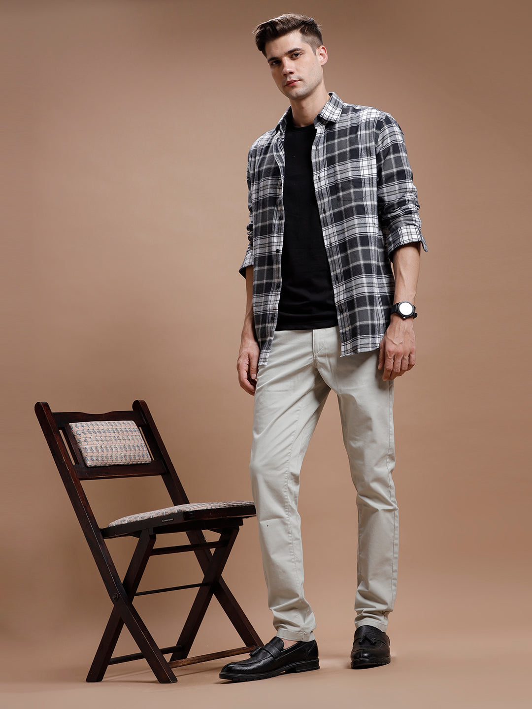 Dark Grey Checks Pure Cotton Shirt