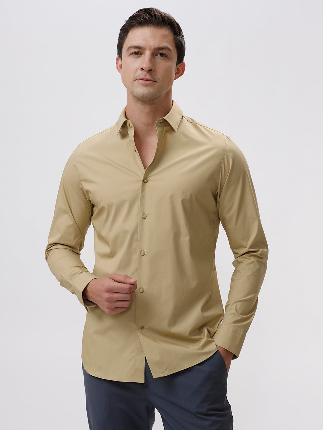 Patrick Tios Taupe Cotton Spread Solid Shirt