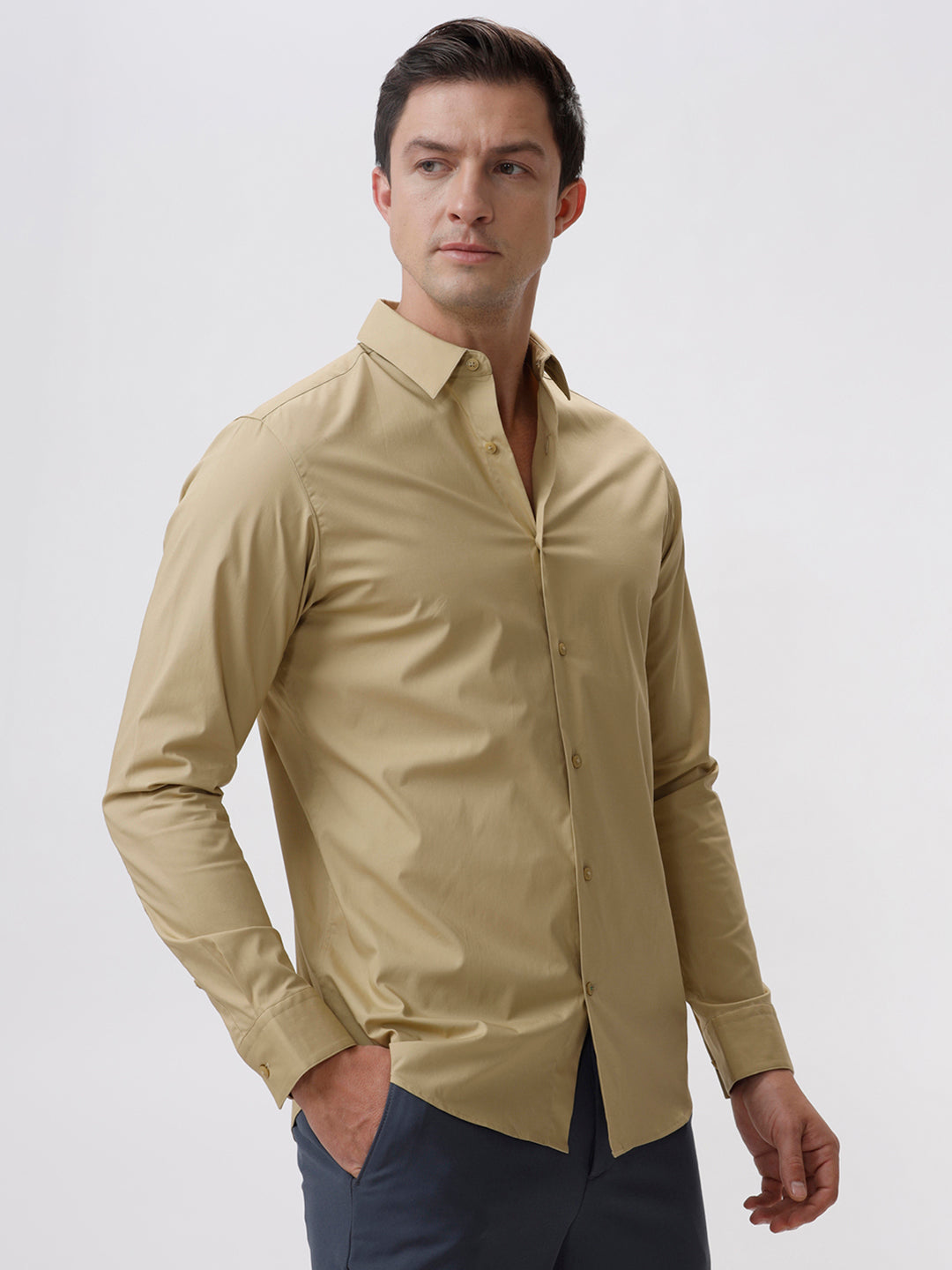 Patrick Tios Taupe Cotton Spread Solid Shirt