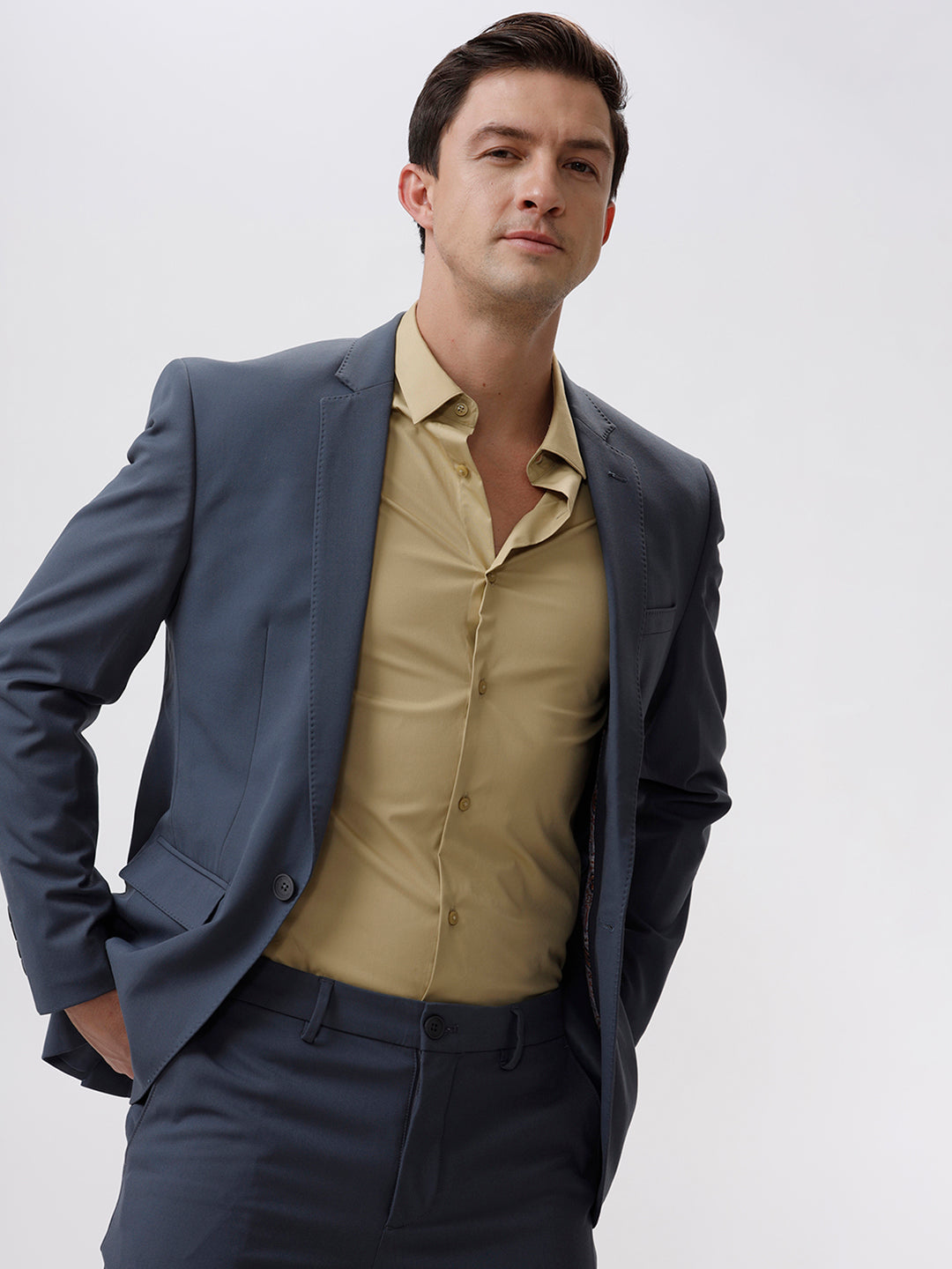Patrick Tios Taupe Cotton Spread Solid Shirt