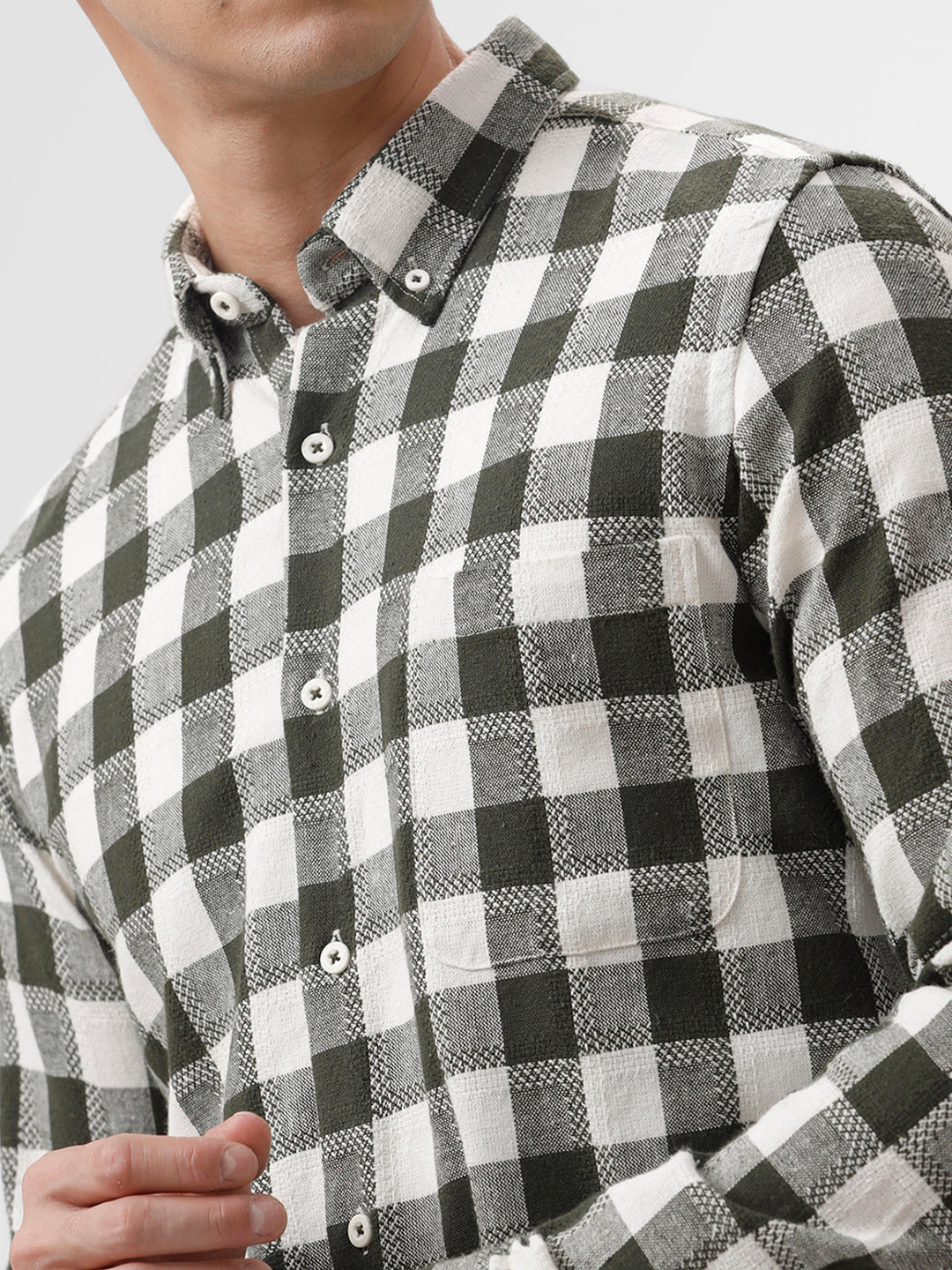 Green & White Checkered Casual Shirt - Slim Fit | The Collection