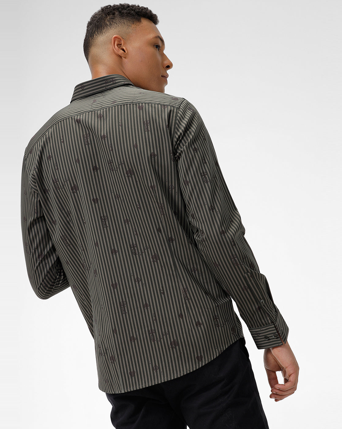 Light Brown Stripes and Subtle Printed Shirt